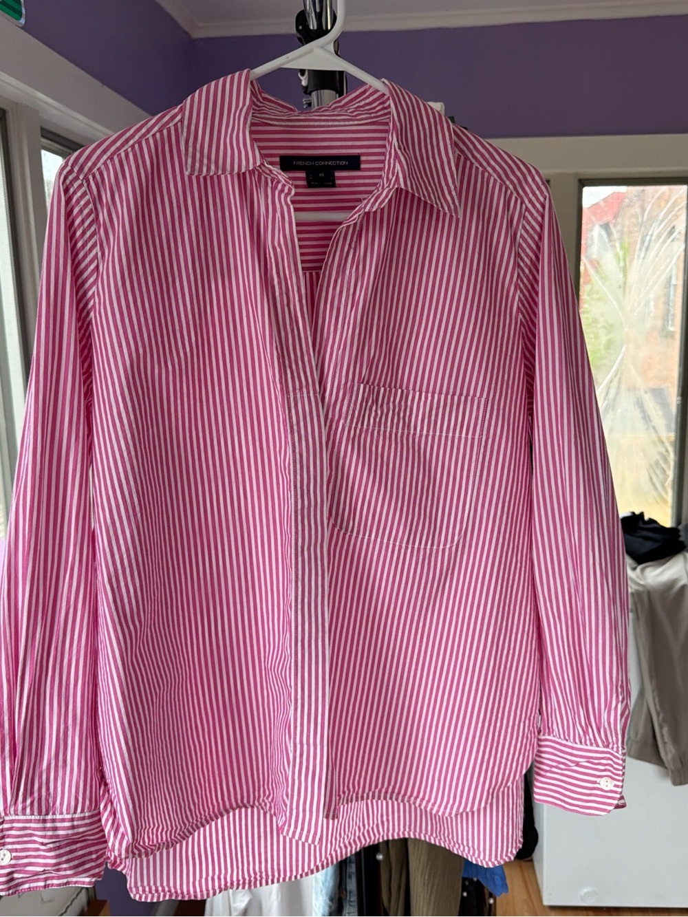French Connection Pink and White Striped Oversized Button-Down Shirt Size XS